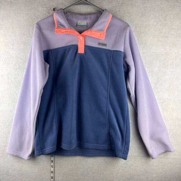 Columbia Girls XL Color Block Pullover Purple Coral 1/4 Button Snap Fleece Warm - Picture 1 of 6